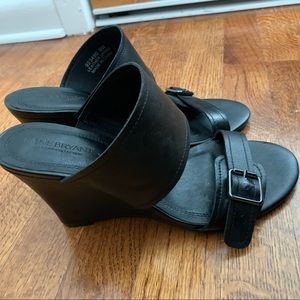 Lane Bryant Black Leather Wedges in size 9W